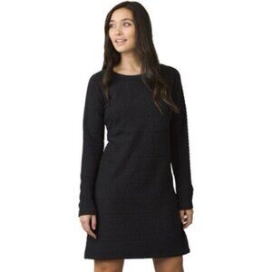 🌟PRANA🌟 Macee Raglan Slv Scoop Nk Textured Jacquard Knit Shift Dress Black